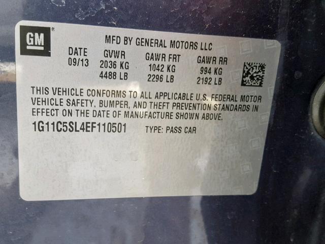 1G11C5SL4EF110501 - 2014 CHEVROLET MALIBU 1LT 蓝色 照片 10