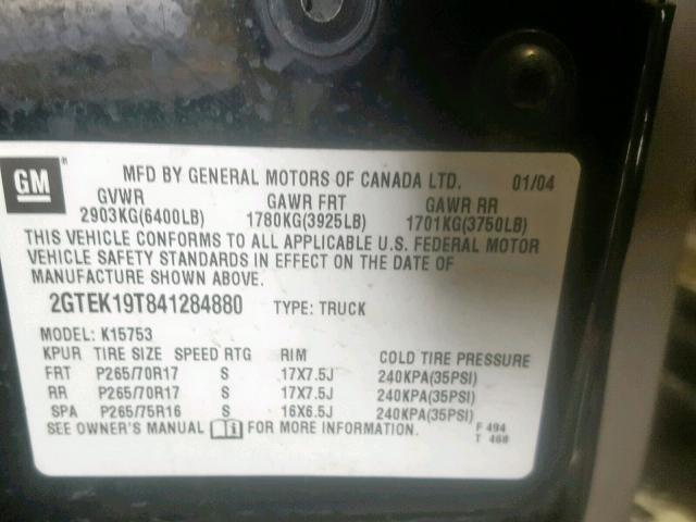 2GTEK19T841284880 - 2004 GMC NEW SIERRA BLACK photo 10