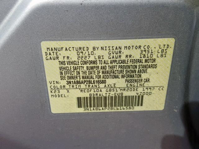 3N1AB6AP2BL616580 - 2011 NISSAN SENTRA 2.0 SILVER photo 10