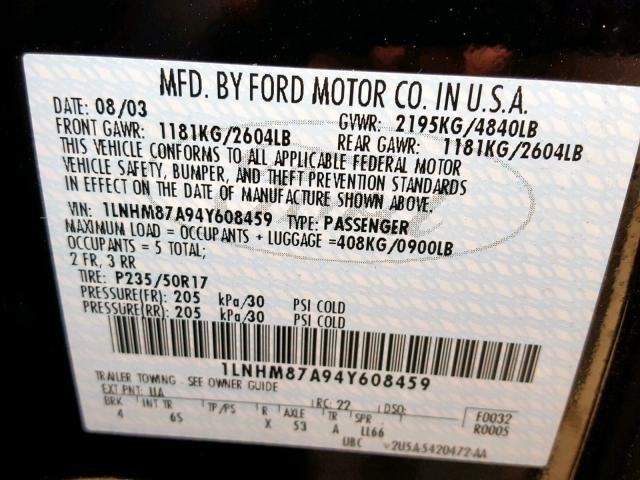 1LNHM87A94Y608459 - 2004 LINCOLN LS BLACK photo 10