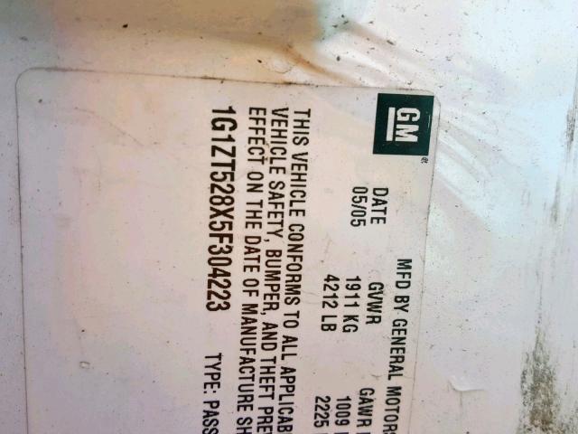 1G1ZT528X5F304223 - 2005 CHEVROLET MALIBU LS თეთრი ფოტო 10