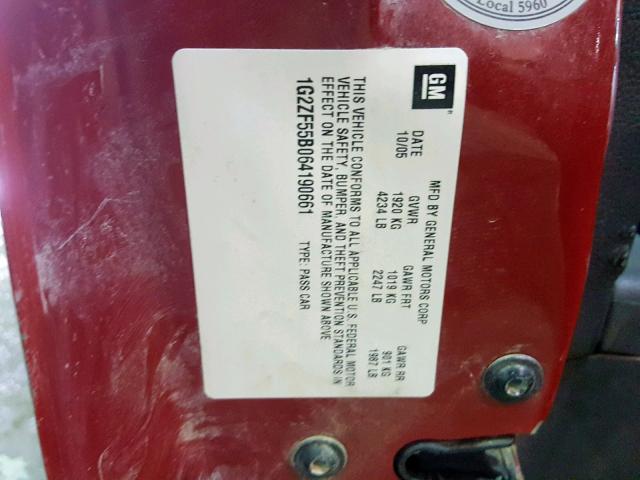 1G2ZF55B064190661 - 2006 PONTIAC G6 SE RED photo 10