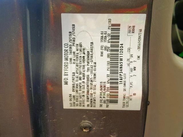 1FAFP34N65W112034 - 2005 FORD FOCUS ZX4 GRAY photo 10