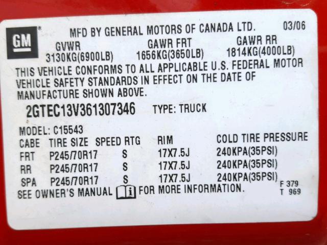 2GTEC13V361307346 - 2006 GMC NEW SIERRA RED photo 10