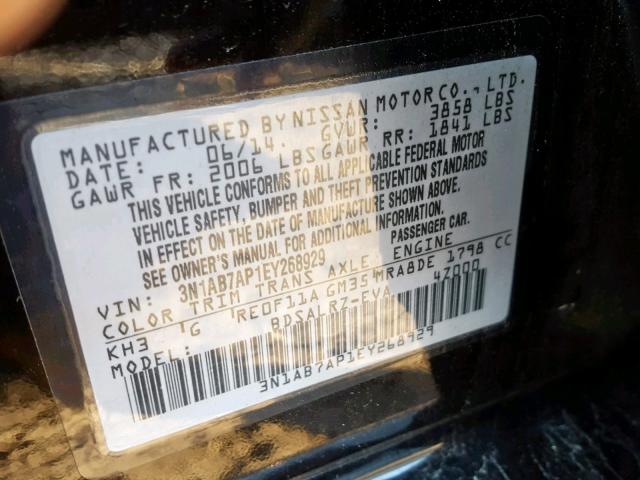 3N1AB7AP1EY268929 - 2014 NISSAN SENTRA S BLACK photo 10