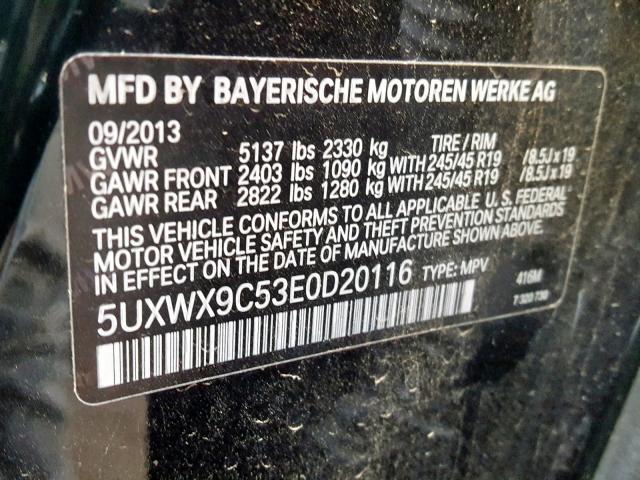 5UXWX9C53E0D20116 - 2014 BMW X3 XDRIVE2 BLUE photo 10