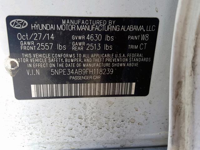 5NPE34AB9FH118239 - 2015 HYUNDAI SONATA SPO WHITE photo 10