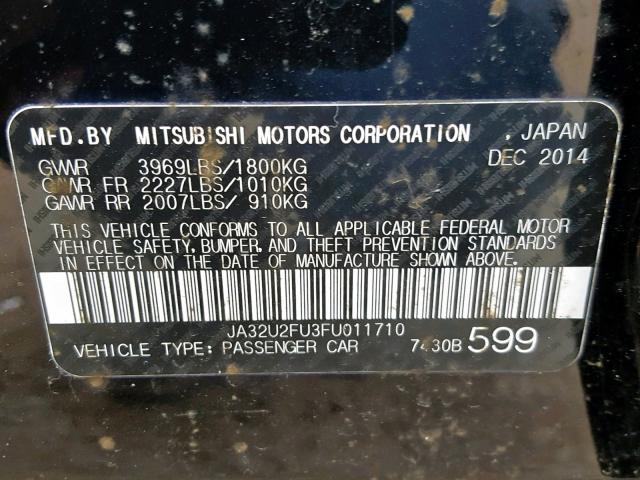 JA32U2FU3FU011710 - 2015 MITSUBISHI LANCER ES BLACK photo 10