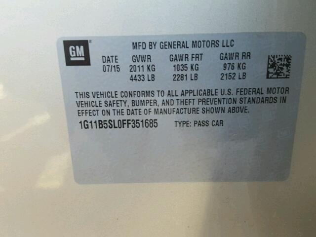 1G11B5SL0FF351685 - 2015 CHEVROLET MALIBU LS SILVER photo 10