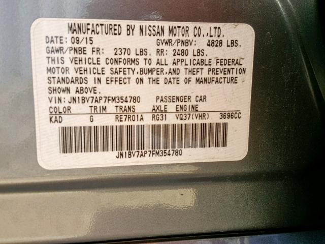 JN1BV7AP7FM354780 - 2015 INFINITI Q50 BASE GRAY photo 10