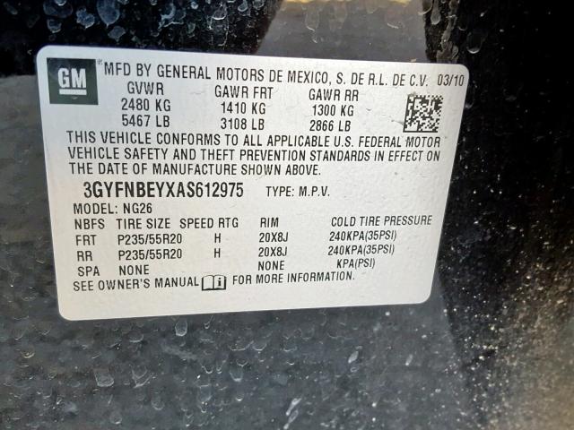 3GYFNBEYXAS612975 - 2010 CADILLAC SRX PERFOR შავი ფოტო 10