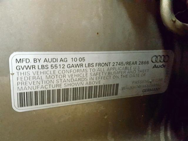 WAUKH74FX6N088962 - 2006 AUDI A6 AVANT Q TAN photo 10