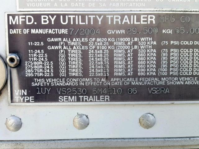 1UYVS25305M421006 - 2005 UTILITY TRAILER WHITE photo 10
