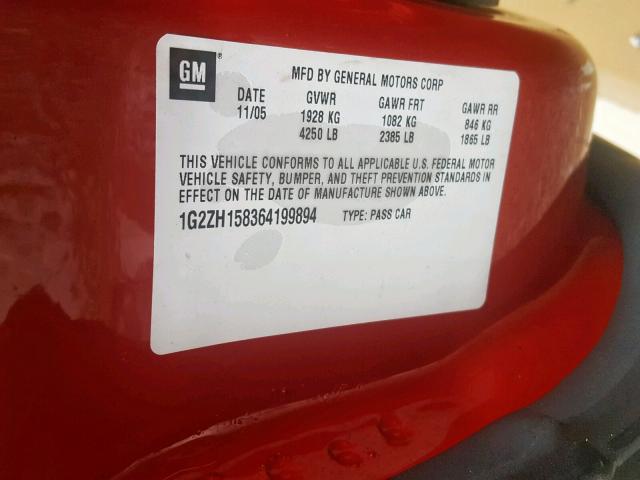 1G2ZH158364199894 - 2006 PONTIAC G6 GT RED photo 10