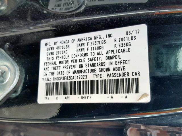 1HGCP3F82CA042323 - 2012 HONDA ACCORD EXL BLACK photo 10