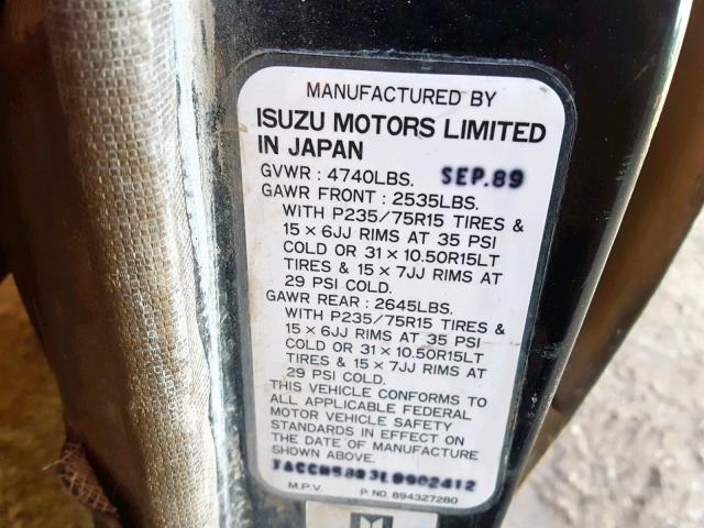 JACCH58R3L8902412 - 1990 ISUZU TROOPER BLACK photo 10