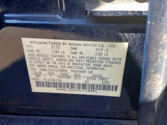 1N4BL21EX7C238491 - 2007 NISSAN ALTIMA 3.5 BLUE photo 10