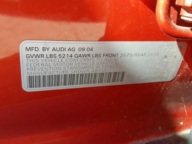 WAUDT74F85N043475 - 2005 AUDI A6 3.2 QUA RED photo 10