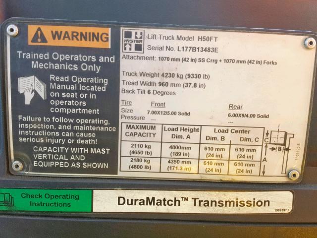 L177B13483E - 2007 HYST FORKLIFT YELLOW photo 10