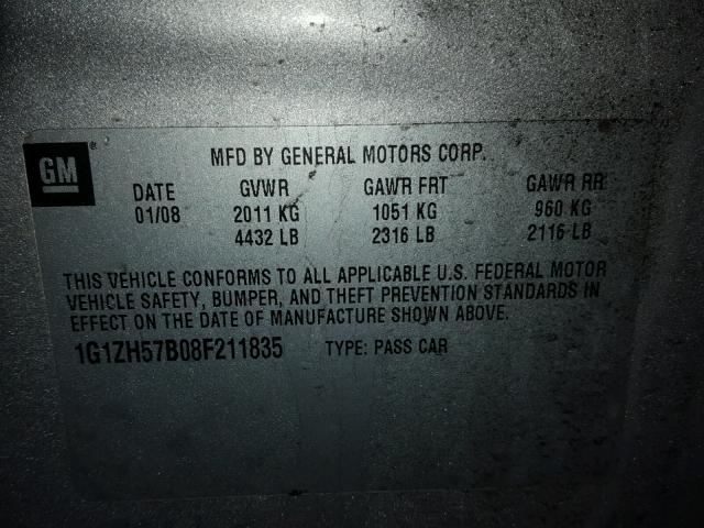 1G1ZH57B08F211835 - 2008 CHEVROLET MALIBU 1LT ვერცხლისფერი ფოტო 10