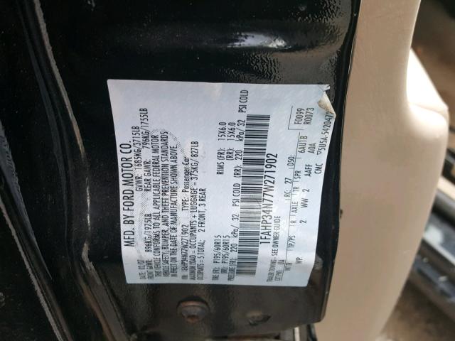 1FAHP34N77W271902 - 2007 FORD FOCUS ZX4 BLACK photo 10