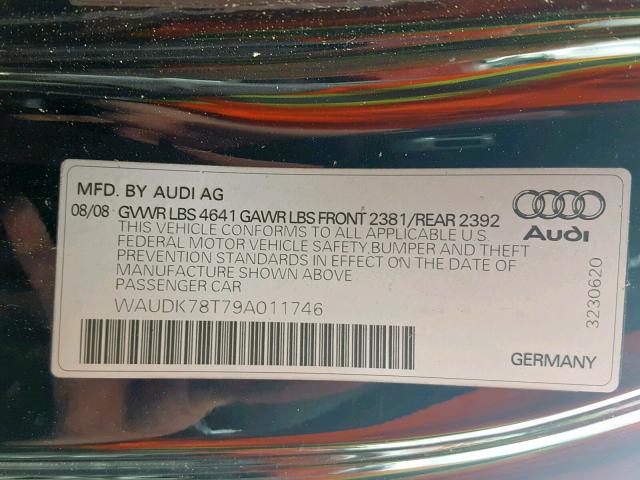 WAUDK78T79A011746 - 2009 AUDI A5 QUATTRO BLACK photo 10