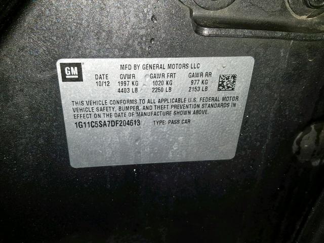 1G11C5SA7DF204613 - 2013 CHEVROLET MALIBU 1LT 灰色 照片 10