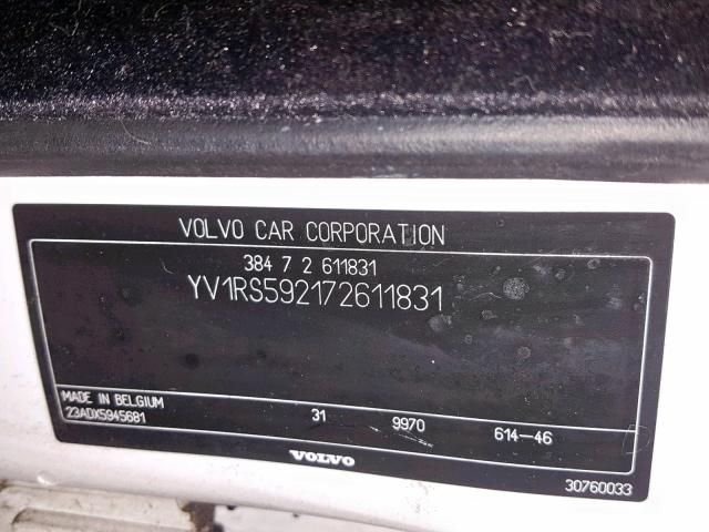 YV1RS592172611831 - 2007 VOLVO S60 2.5T WHITE photo 10