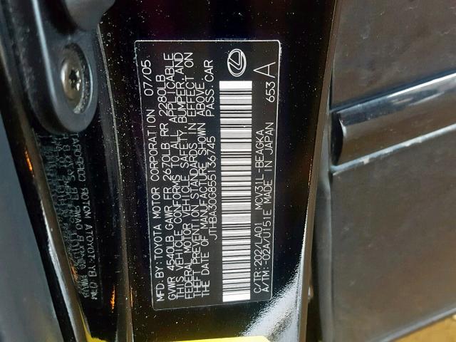 JTHBA30G855136745 - 2005 LEXUS ES 330 BLACK photo 10