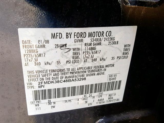 2FMDK38C48BA53298 - 2008 FORD EDGE SEL BLUE photo 10