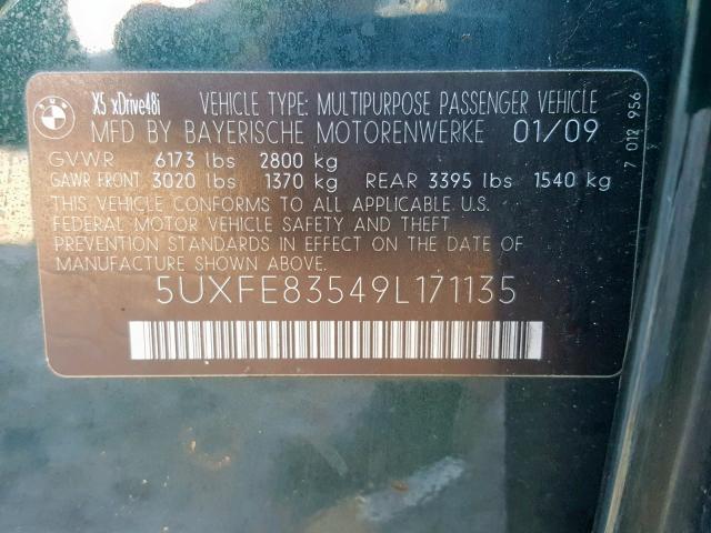 5UXFE83549L171135 - 2009 BMW X5 XDRIVE4 GREEN photo 10