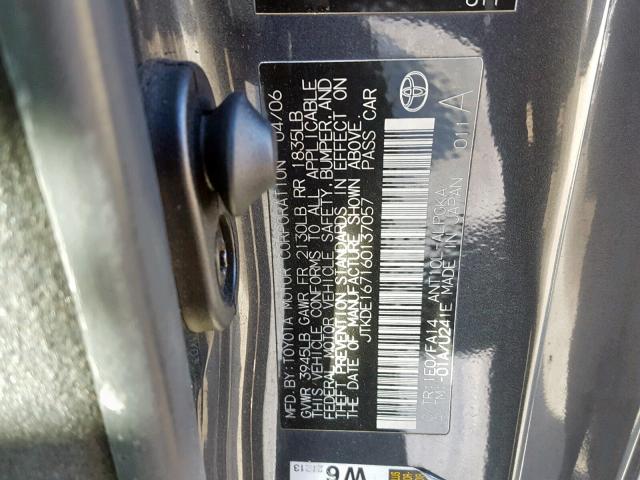 JTKDE167160137057 - 2006 TOYOTA SCION TC GRAY photo 10