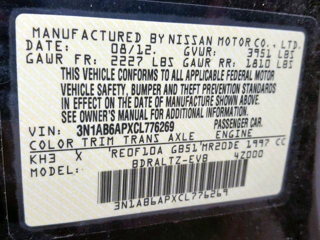 3N1AB6APXCL776269 - 2012 NISSAN SENTRA 2.0 BLACK photo 10