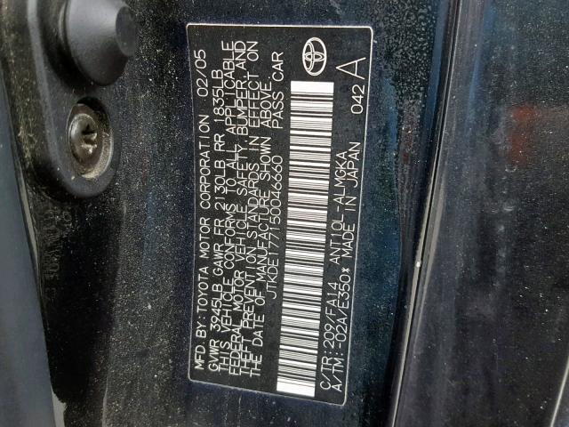 JTKDE177150046660 - 2005 TOYOTA SCION TC შავი ფოტო 10