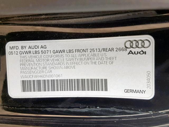 WAUCFAFH6DN001061 - 2013 AUDI A5 PREMIUM BLACK photo 10