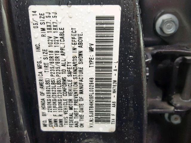 5J8TB4H39FL002948 - 2015 ACURA RDX GRAY photo 10