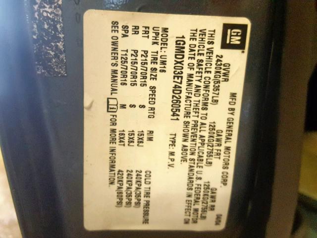 1GMDX03E74D260541 - 2004 PONTIAC MONTANA BLUE photo 10