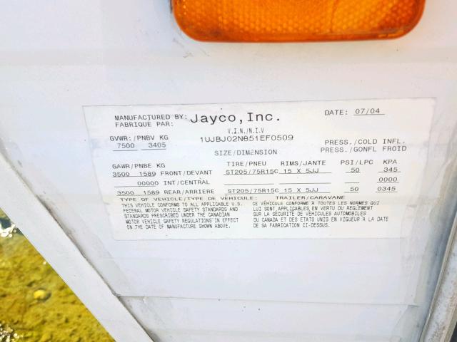 1UJBJ02N851EF0509 - 2005 JAYCO JAYFLIGHT  WHITE photo 10