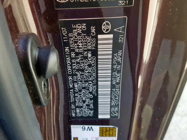 JTKDE167080263350 - 2008 TOYOTA SCION TC 紫色 照片 10