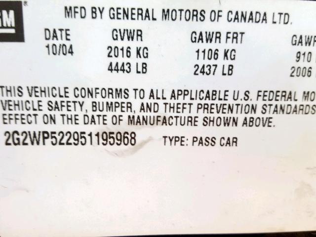 2G2WP522951195968 - 2005 PONTIAC GRAND PRIX BLACK photo 10