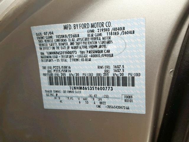 1LNHM86S35Y600773 - 2005 LINCOLN LS رمادي صورة 10