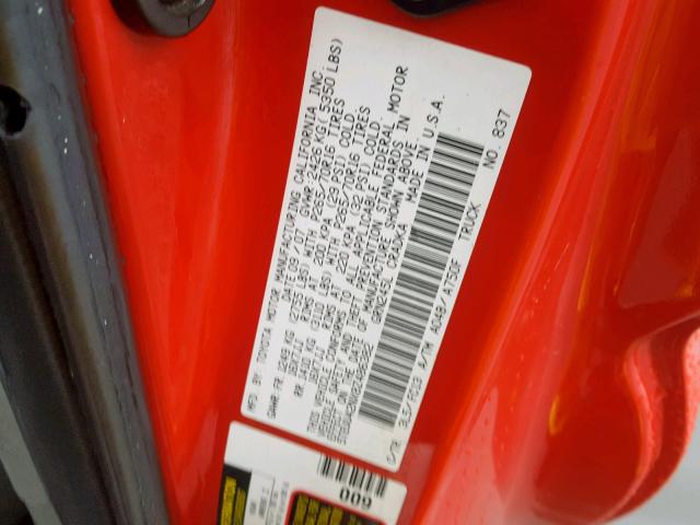 5TEUU42NX8Z486382 - 2008 TOYOTA TACOMA ACC წითელი ფოტო 10