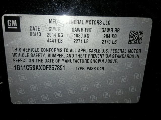 1G11C5SAXDF357891 - 2013 CHEVROLET MALIBU 1LT BLACK photo 10