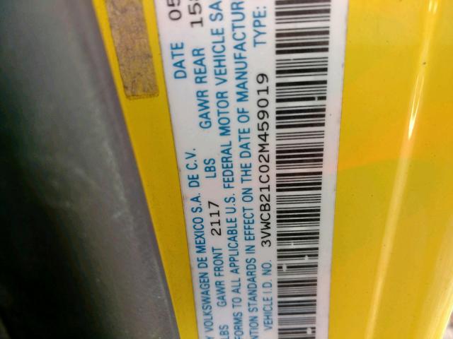 3VWCB21C02M459019 - 2002 VOLKSWAGEN NEW BEETLE ყვითელი ფოტო 10