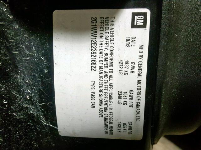 2G1WW12E239216622 - 2003 CHEVROLET MONTE CARL 黑色 照片 10