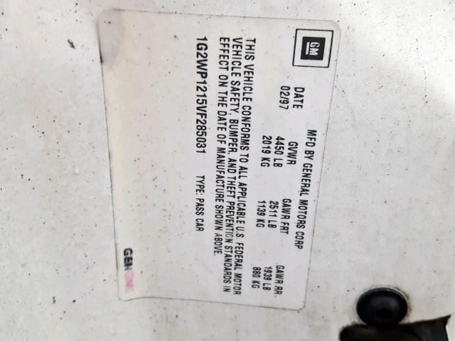 1G2WP1215VF285031 - 1997 PONTIAC GRAND PRIX WHITE photo 10