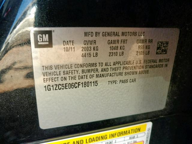 1G1ZC5E06CF180115 - 2012 CHEVROLET MALIBU 1LT შავი ფოტო 10