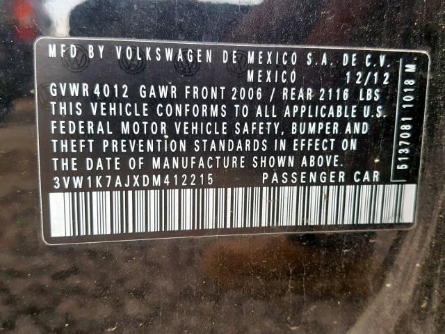 3VW1K7AJXDM412215 - 2013 VOLKSWAGEN JETTA BASE BLACK photo 10