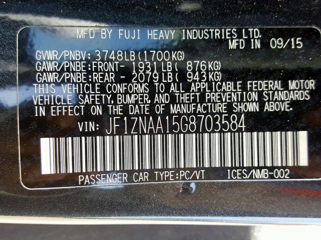 JF1ZNAA15G8703584 - 2016 TOYOTA SCION FR-S GRAY photo 10