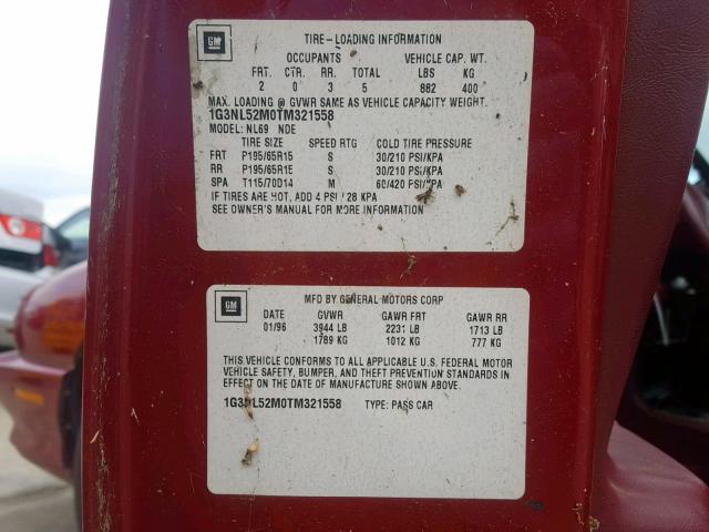 1G3NL52M0TM321558 - 1996 OLDSMOBILE ACHIEVA SL RED photo 10